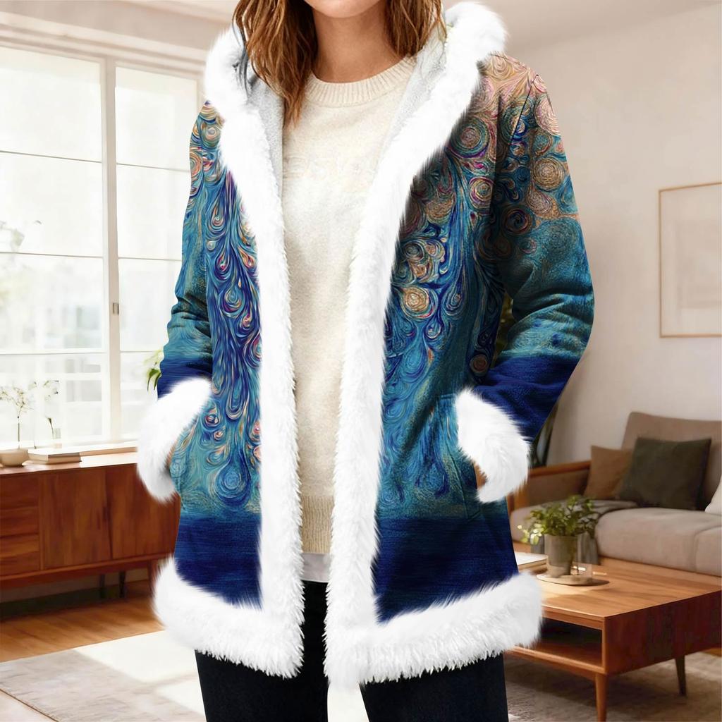 Women's Casual Fleece Hooded Cardigan With Pockets Warm Outerwear