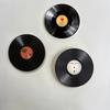 6Pcs 2D Printed Vinyl Record Coasters Anti-slip Retro Record Design Wooden Coasters Heat Insulation Cup Mats Photography Props