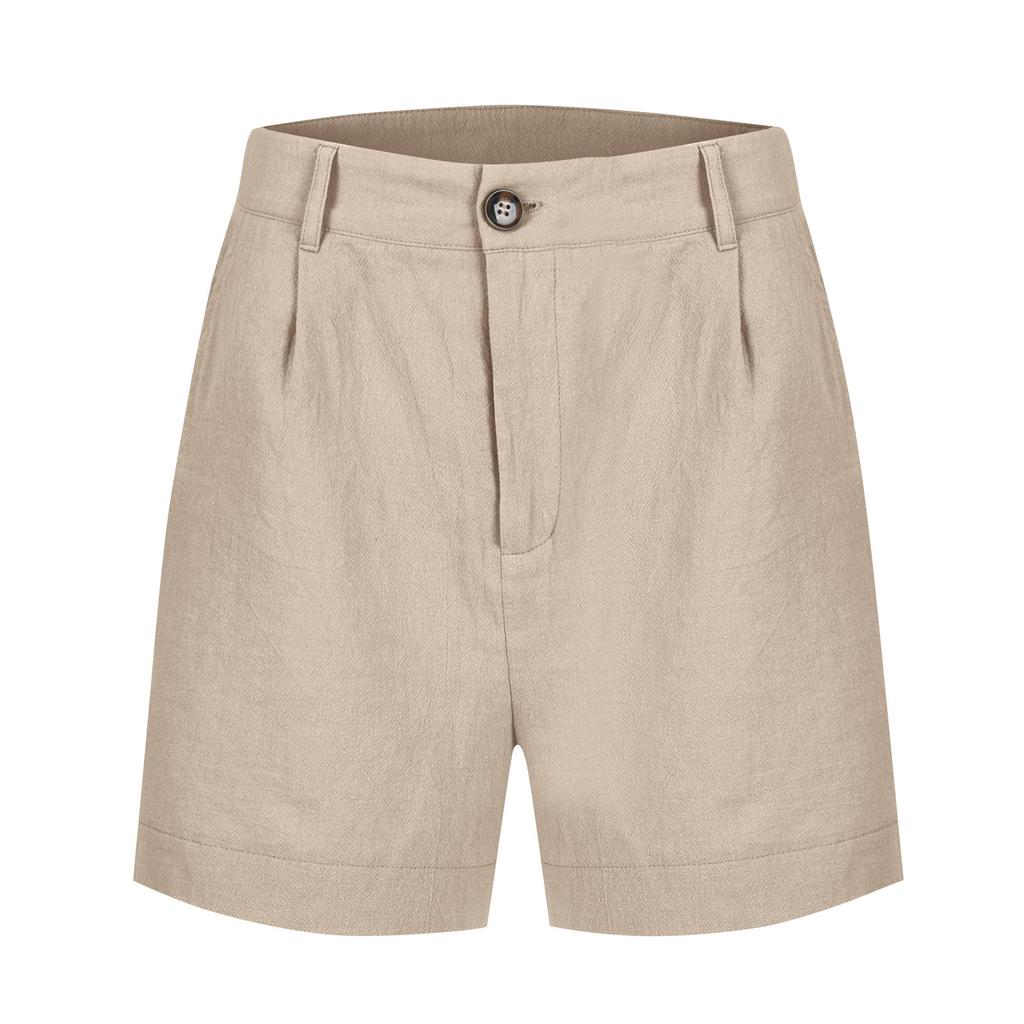 Women's Soft Cotton Linen Shorts Pockets Soft  Button Closure No Zipper Slim Fit Shorts