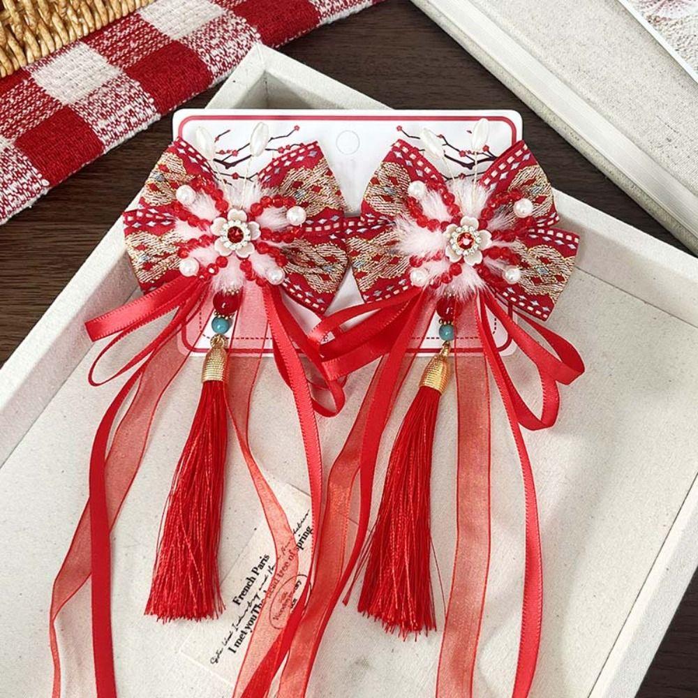 2pcs Bow Children's Chinese Hairpin Lion Ancient Style Hair Clip New Year Ribbon Barrettes  Kids