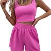 Damen Zweiteiler Sommer Strick Ärmelloses Crop Top und High Waist Kurze Lounge Sets