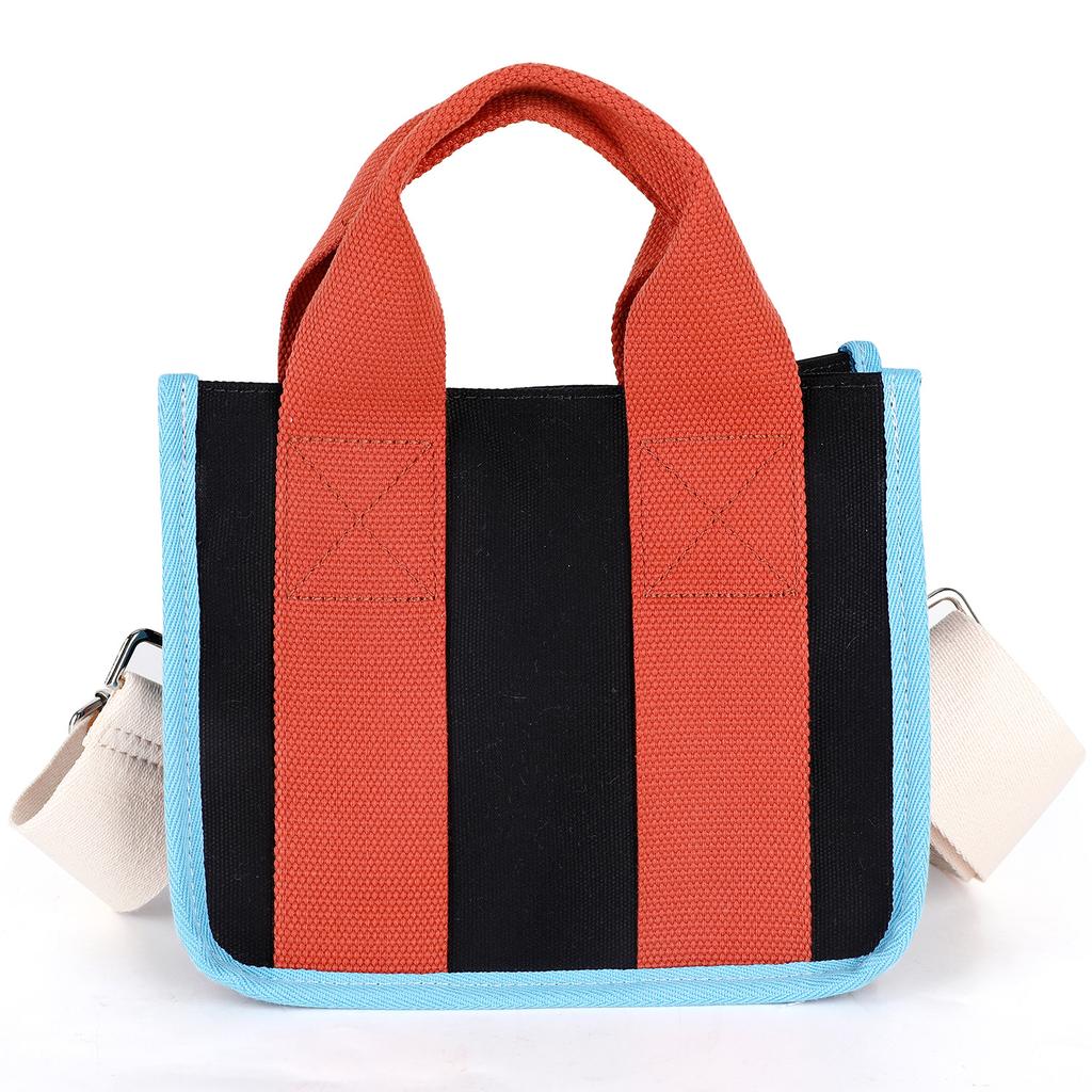 Korean Premium Canvas Portable Small Square Bag Shoulder Bag Size Contrasting Color Commuter Hand Carry Commuter Bag Messenger Bag