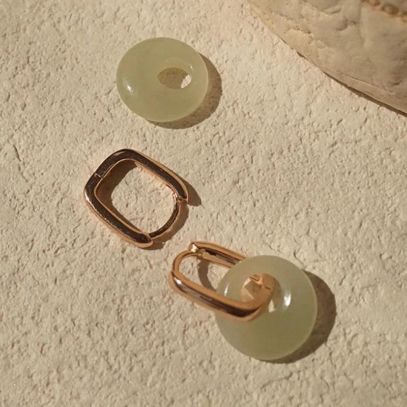 Elegant Imitation An Jade Hoop Earrings For Women New Fashion Temperament Party Huggies Earrings Jewelry Gifts