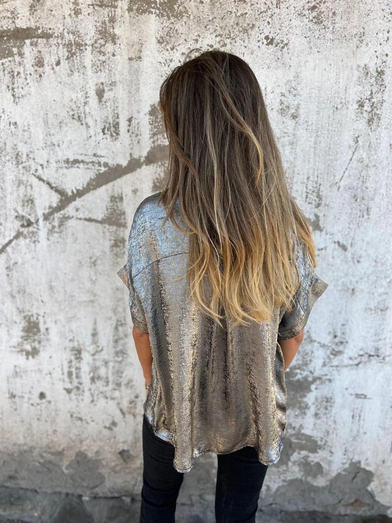 2026 European Summer Casual Loose Lapel Shirt for Women - Hot Stamping Short Sleeve Design