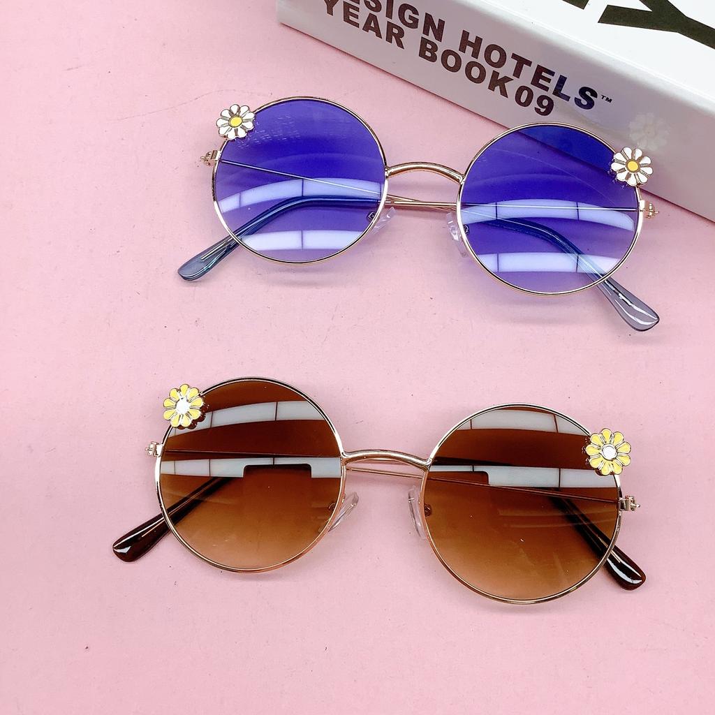 2025 New children's sunglasses round frame flower baby travel sun-shading concave shape wear photo sunglasses fashion