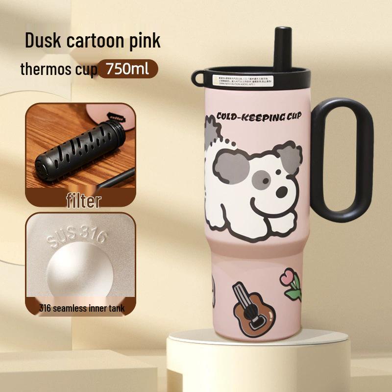 Large Capacity 316 Stainless Steel Insulated Cup with Straw and Portable Handle