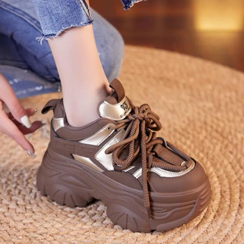 

9 см туфли для папы, маленькие туфли на толстой подошве, женские одинарные туфли, весна и осень, новые туфли для спорта и отдыха, всесезонные туфли-кексы 34 коричневый