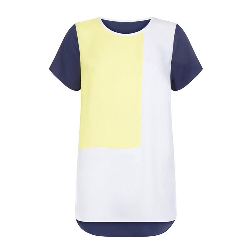 Women's Summer O-neck Loose Short Sleeve Shirt With Leisure Patchwork Design