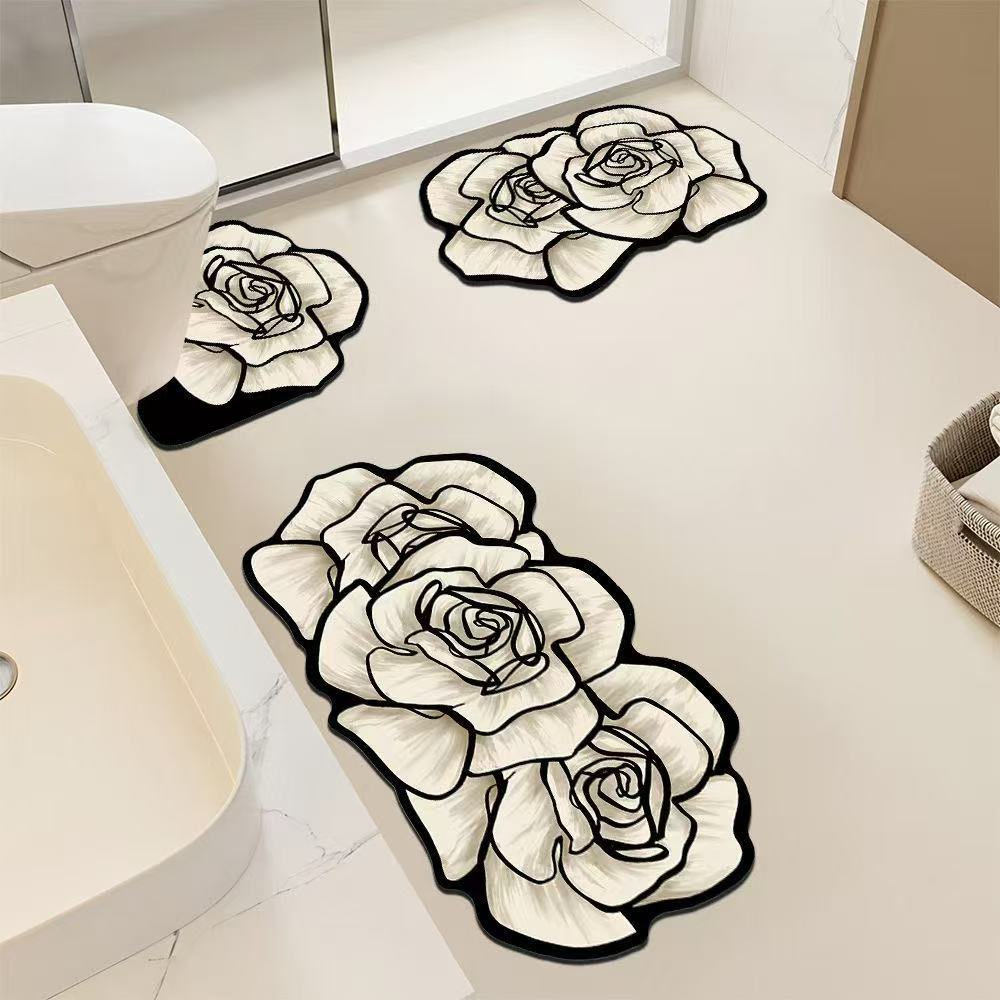 Minimalist Diatomaceous Earth Floor Mat Set Non Slip Bathroom Mat U Shape Toilet Rug Absorbent Dirt Resistant Wash Basin Door Mat