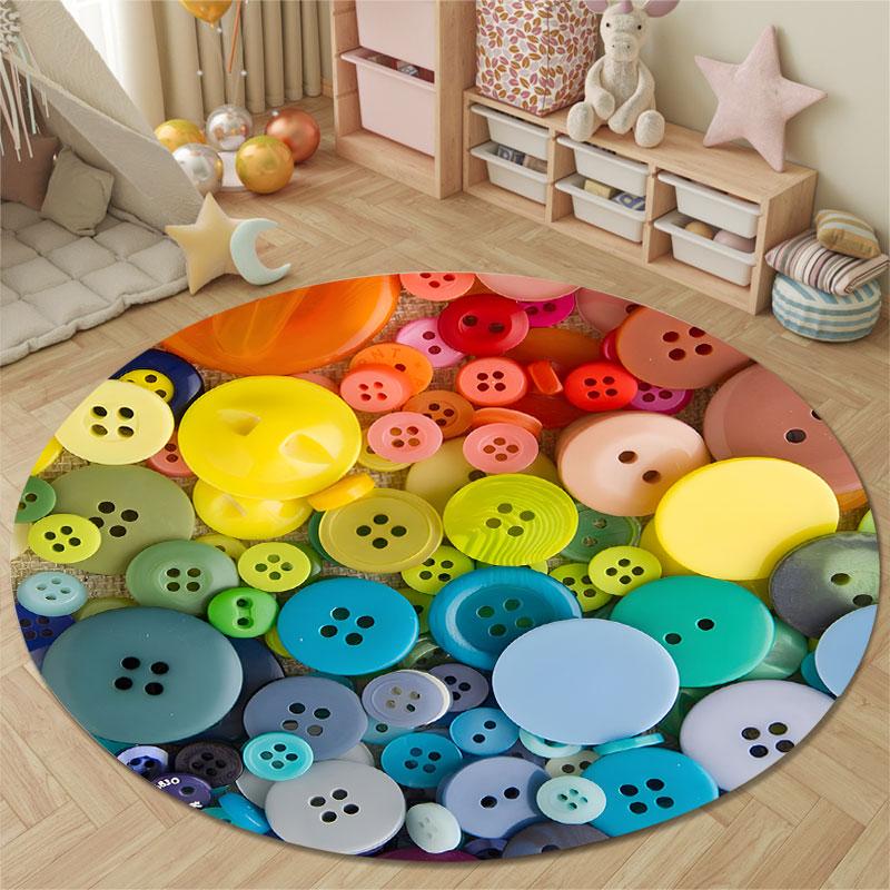 Eclectic Round Moon Multicolor Carpet, Non-Slip Floor Mat for Dining Room