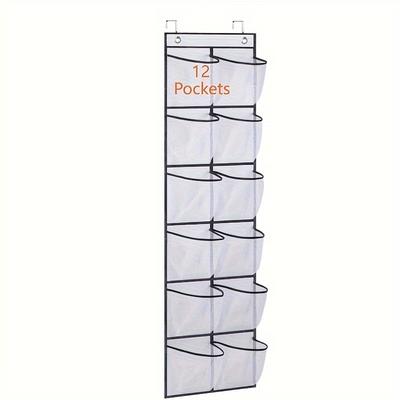 High quality12-Pocket Over-the-Door Shoe Organizer, Large Mesh Pockets, Foldable Design for Closet, Bedroom, Bathroom & Pantry - Ideal for Men'S &