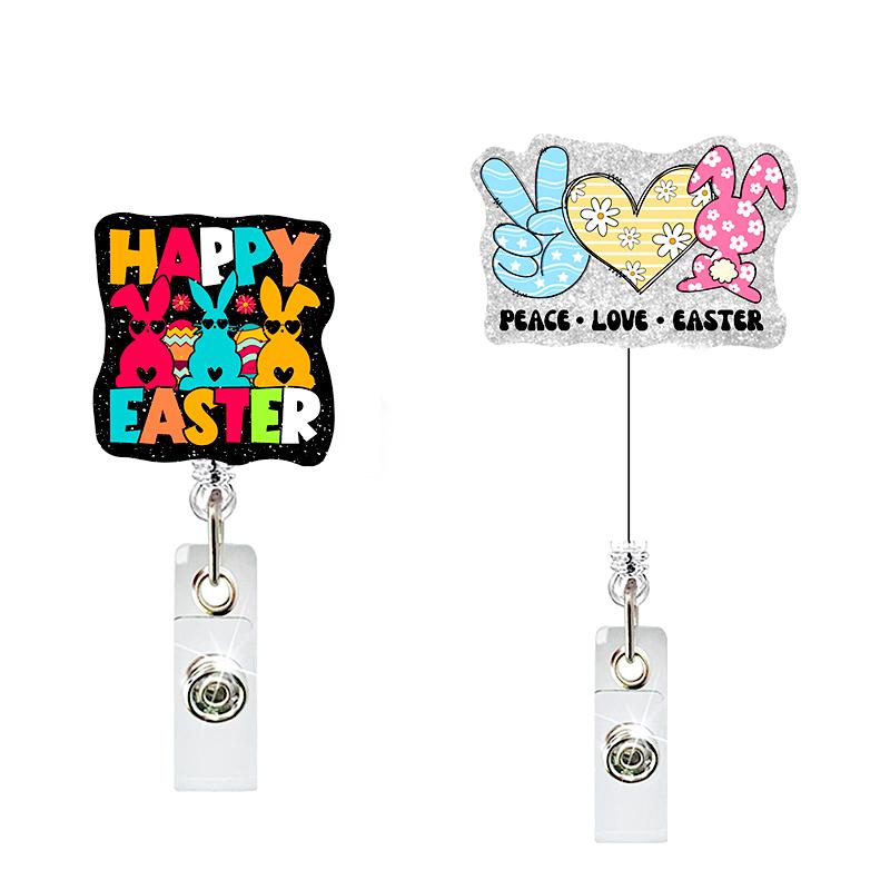 

1pc Buckle Glitter Colorful Easter Easy Pull Buckle Bunny Telescopic Rotating Chest Tag