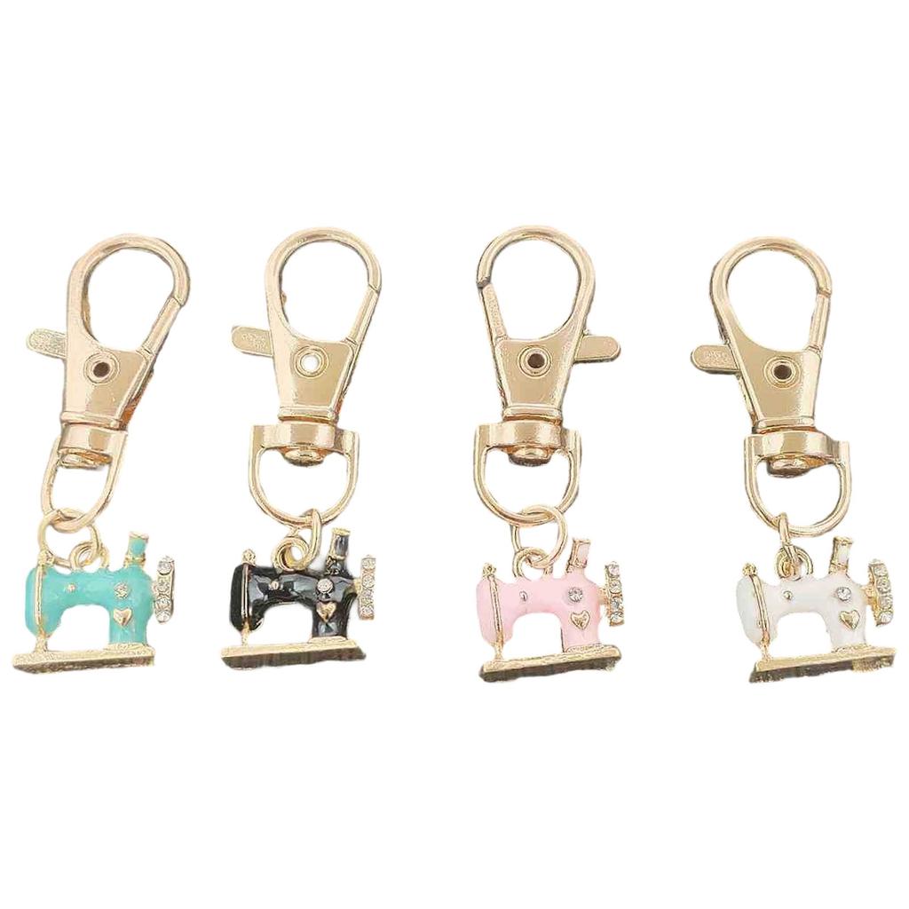 4Pcs Shiny Rhinestone Sewing Machine Keychain Vintage Alloy Jewelry Accessory Rustproof Gift For Birthday Christmas