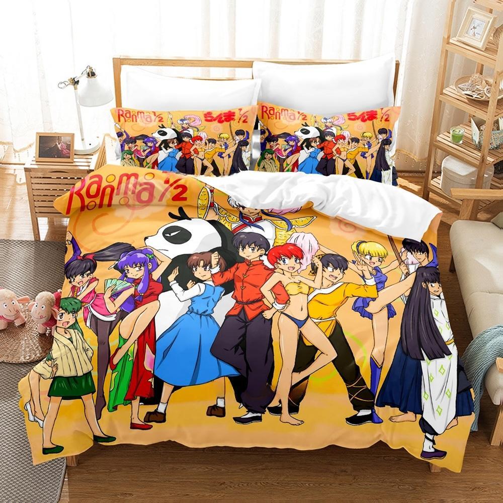 Ranma 1/2 Bedding Set Single Twin Full Queen King Size Bed Set Adult Kid Bedroom Duvet Cover Sets 3D Print Anime Bed Sheet Set
