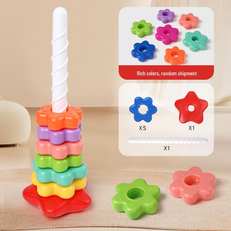 Regenbogen Drehturm Blume Stapel & Ringwurf Puzzle Spielzeug für Babys ab 6 Monaten