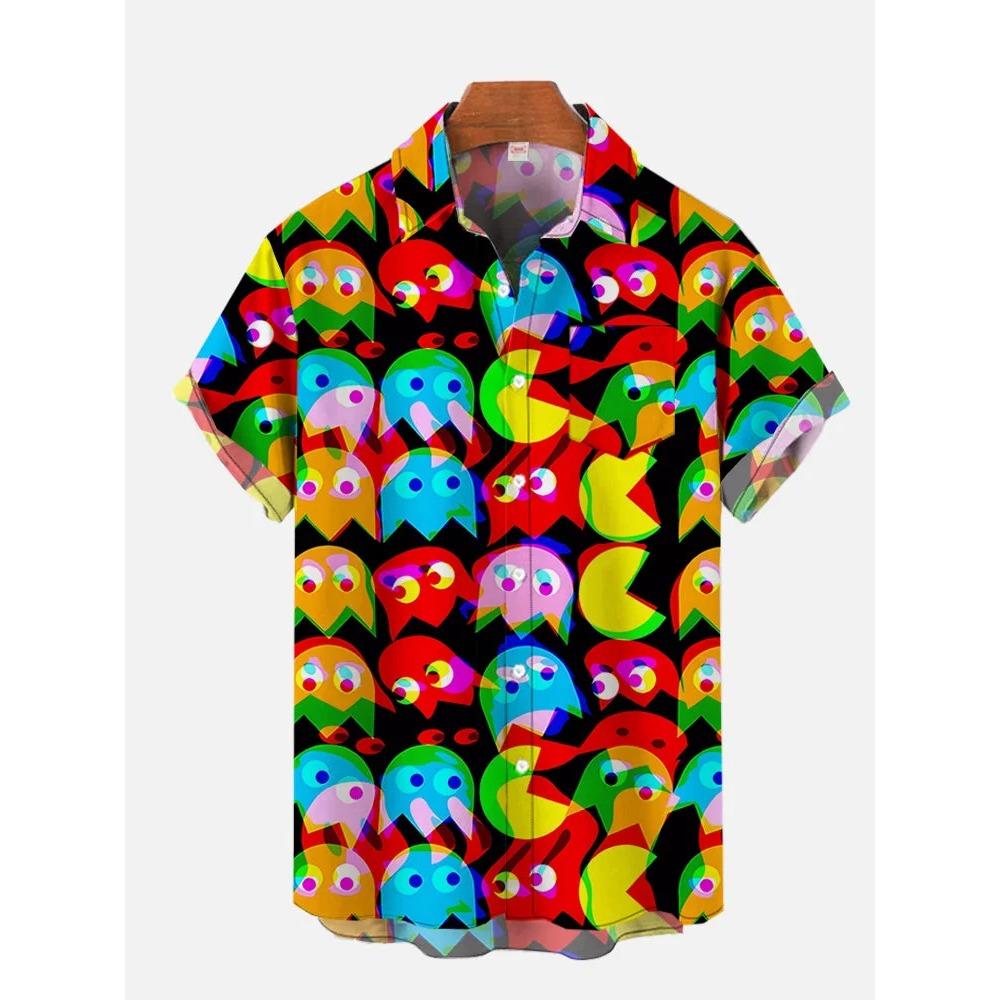 Men s Summer New 3D Printed Colorful Puppy Cartoon Pattern Hawaiian Shirt Casual Printed Floral Short Sleeve Hawaiian Tropical S