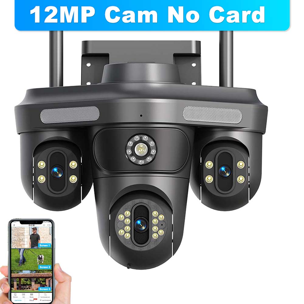 2025 Neue 6K 12MP WiFi IP-Kamera für den Außenbereich, Panoramaansicht mit drei Objektiven, PTZ-IP-Kamera, Bewegungserkennung, Sicherheitsschutz, CCTV-Videoüberwachung