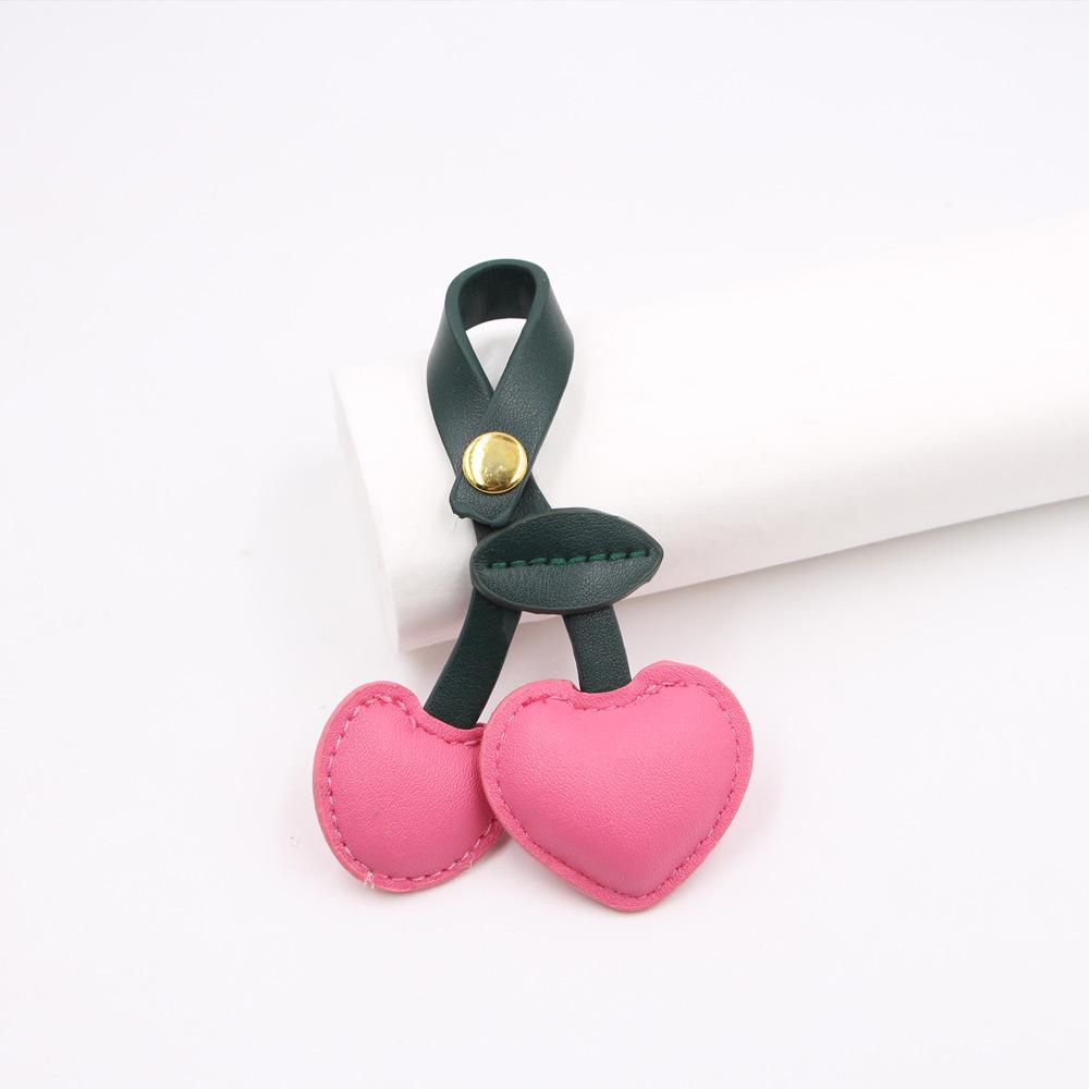 European & American Pastoral Cherry Leather Bag with Retro Keychain Pendant