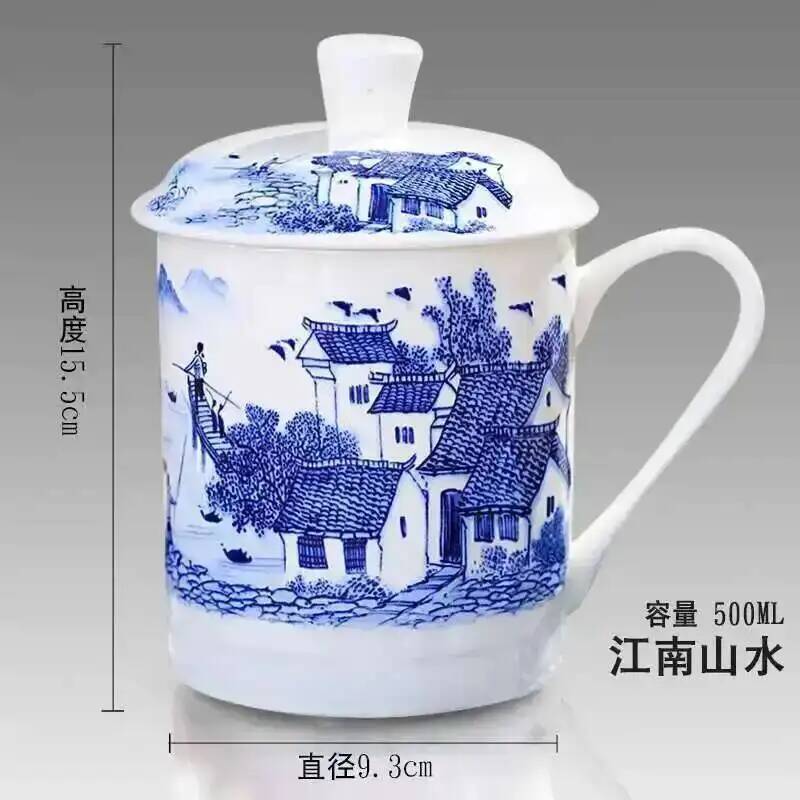 500ml Chinese Style Bone China Jingdezhen Blue and White Porcelain Tea Cup Office Drink Cup Travel Teaware