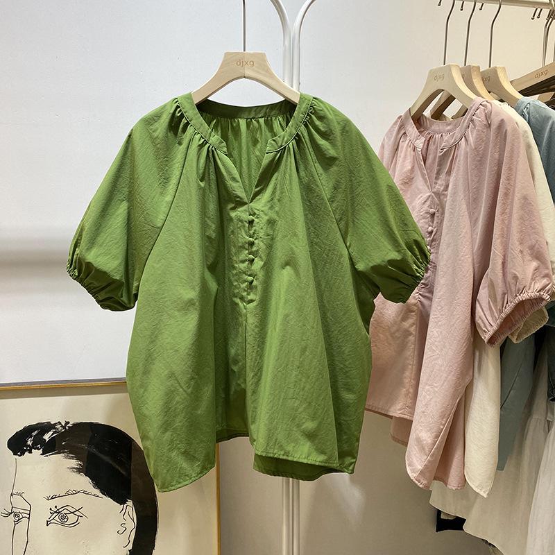 

Women s Trendy V-Neck Raglan Sleeve Pullover - Stylish, Loose & Age-Reducing Doll Shirt M зелений
