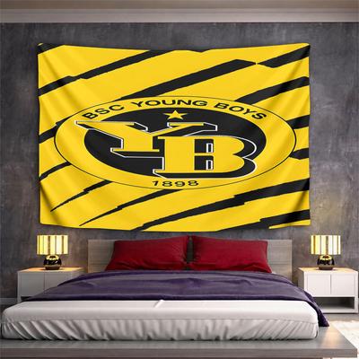 BSC Young Boys Logo with Yellow Stripes Pattern Wall Hanging Tapestry Decorative Tapestry Home Decor for Bedroom and Living Room