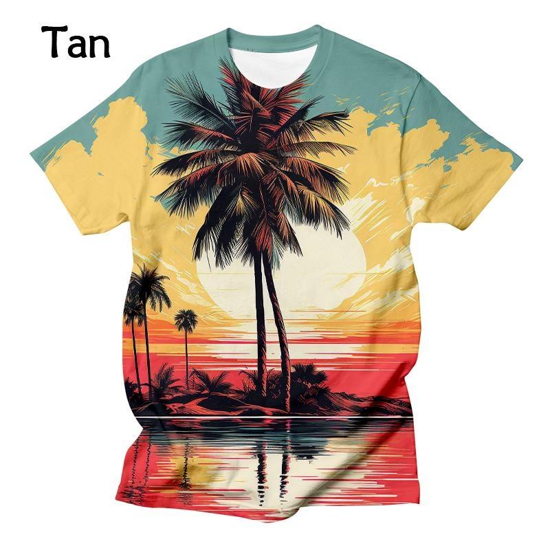New Palm Tree Sunset Graphic Men's/women's Fashion 3D T-shirt Comfortable and Breathable Shirt Casual Funny Men's Summer Tees