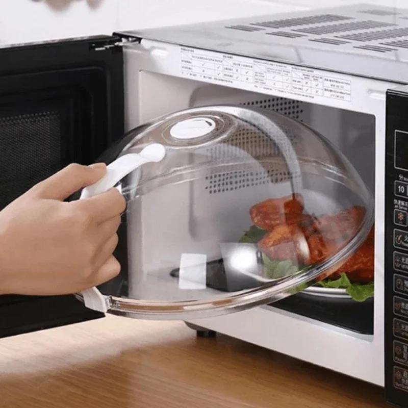 Microwave Food Splash Guard High Temperature Resistant Food Heating Cover with Steam Vent and Handle Transparent Plate Cover
