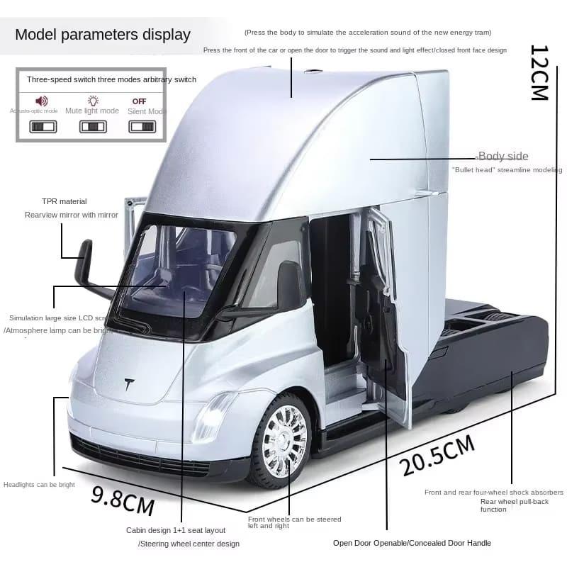 1:24 Tesla Semi Truck Head Trailer Modell Simulation Metalllegierung Druckguss Ton und Licht Geschenk mit Jungen Sammlung Automodell Kinderspielzeug