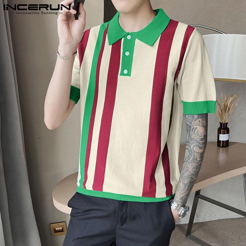 

INCERUN Летние мужские цветные топы с короткими рукавами и строчкой