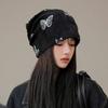 Holes Hair Caps Thin Knitted Hat Fashion Butterfly Print Beanies  Streetwear