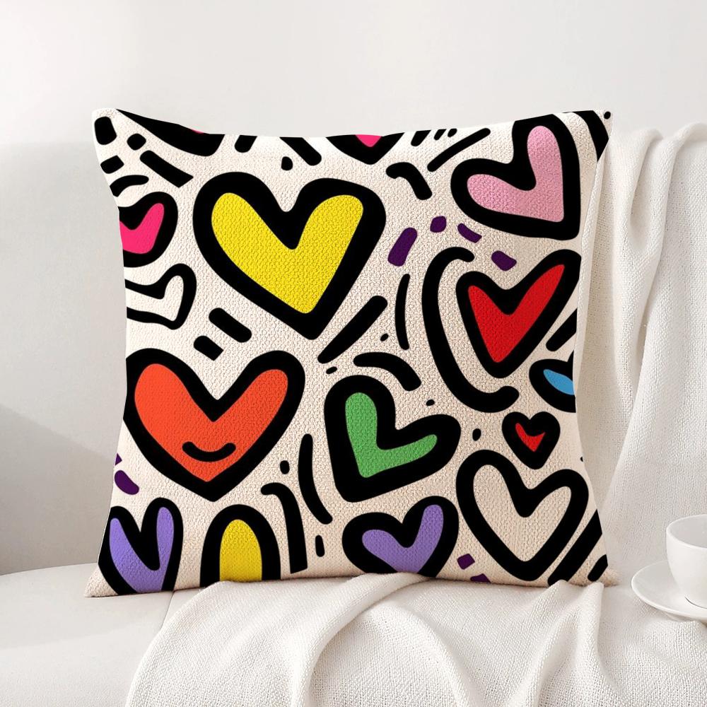 Lovely Heart of Love My Beloved Cushion Cover Natural Linen Organic Fabric DoubleSided Printing Sofa Home Decor Breathable