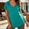 Women’s Short Sleeve Hooded Pullover V Neck Loose Fit Casual Drawstring Shirt Lightweight Comfortable Top for Everyday Wear