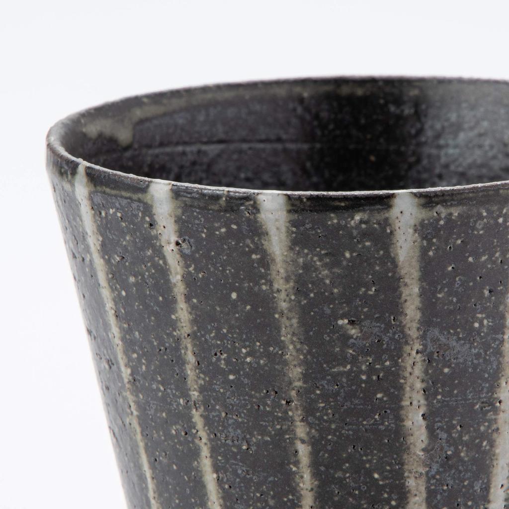 Shigaraki Ware Hechimon Rock Cup with Waterfall Stripes