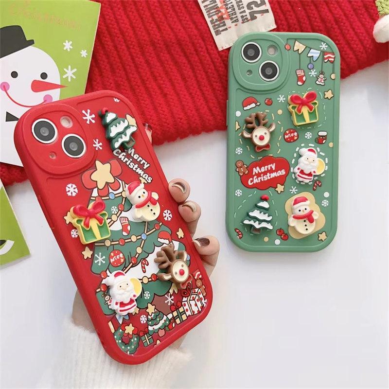 Niedliche Cartoon 3D Weihnachtsmann Elch Schneemann Weihnachtsbaum Weiche Hülle Für iPhone 16 15 14 Pro Max 13 12 11 X XS XR 8 Plus Rückseite