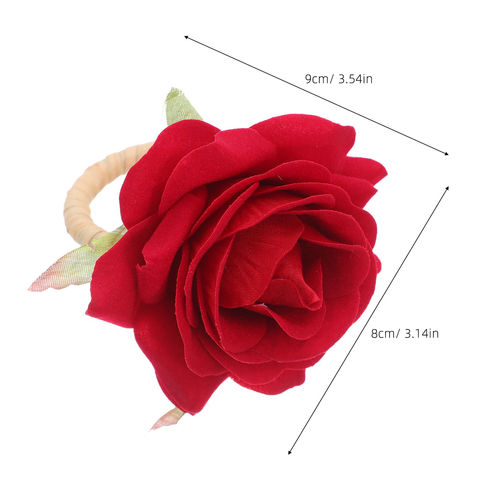 

6Pcs Artificial Rose Flower Napkin Rings Handcraft Cloth Napkin Holders for Birthday Baby Shower Spring Table Decor червоний