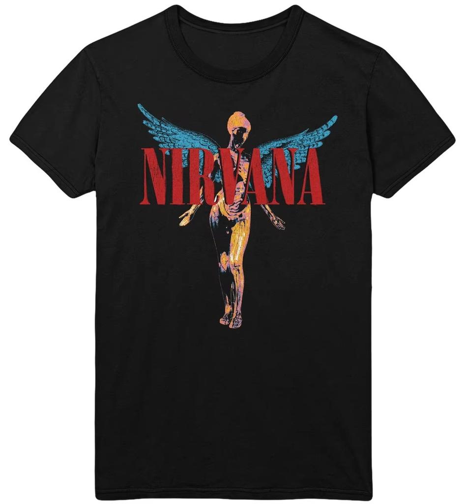 NIRVANA Smiley Face Graphics cotton Unisex Shirt Summer Oneck Unisex Yk Short Sleeve Retro Rock Fashion Tshirt Fan Gift