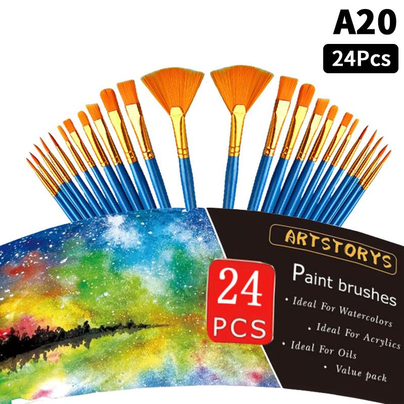 Detail Painting Brushes Set Professional Round Flat Nylon Hair Watercolor Paint Brush For Kid Students Artists Oil Painting Tool