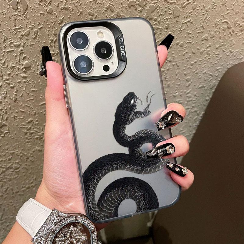 Cool Black Pythons Phone Case for iPhone 15 16 Pro Max 15 16 Plus 11 12 13 Mini 14 Pro Max Snake Colorful Silver Laser Back Case