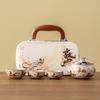 Dunhuang Ru Kiln Travel Tea Set Small Set Portable Outdoor Camping Ceramic Kuaike Cup One Pot Three Cups Event Gifts