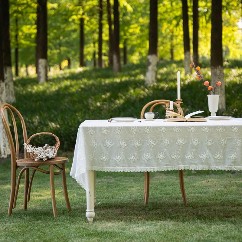 Lace Tablecloth Pure Cotton Three-Dimensional White Embroidered Lotus Leaf Coffee Table Tablecloth Dining Table Cloth Wedding Decoration