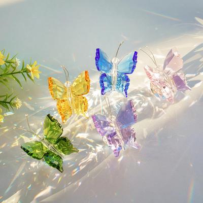 Faux Crystal Butterfly Ornament Desktop Sparkling Butterfly On Ball Collectible Prismatic Butterfly Figurine for Desk Bookcase Shelf