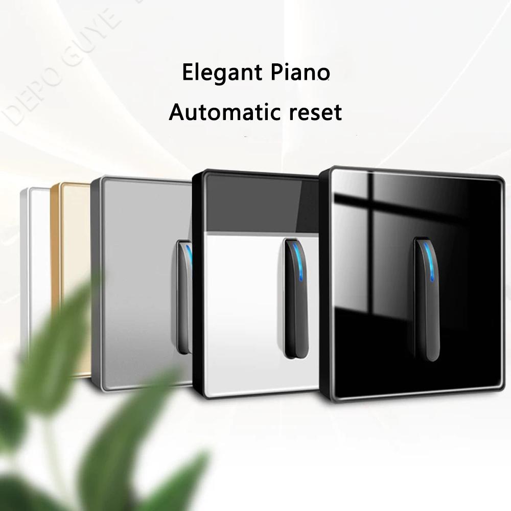 White LED Indicator Light Switch Panel Glass Piano Key Self-reset Wall Switch socket,UK Universal USB Type-C Electrical Outlet