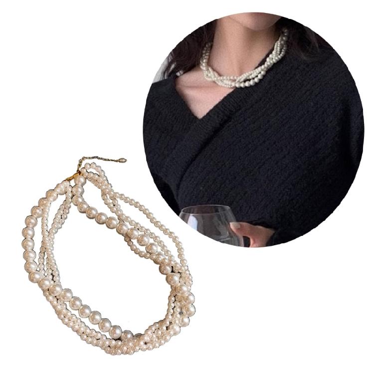 Beautiful Multilayer Necklace Graceful Pearls Beaded Chain Gift for Friend