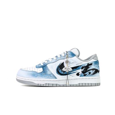 Große Abriebfeste Rutschfeste Niedrige Skateboard-Schuhe Herren Weiß Blau 355152-106()