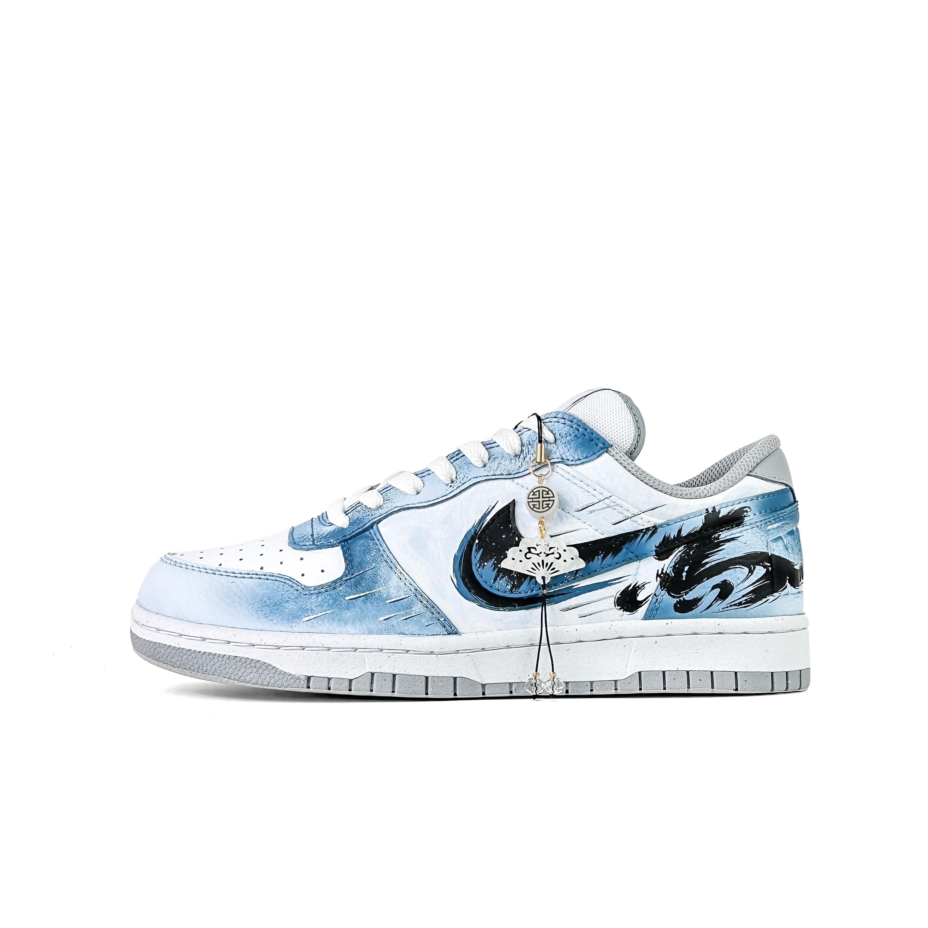 Nike Big Abrasion Resistant Slip Resistant Low top Skateboard Shoes Men's White Blue 355152-106() cm