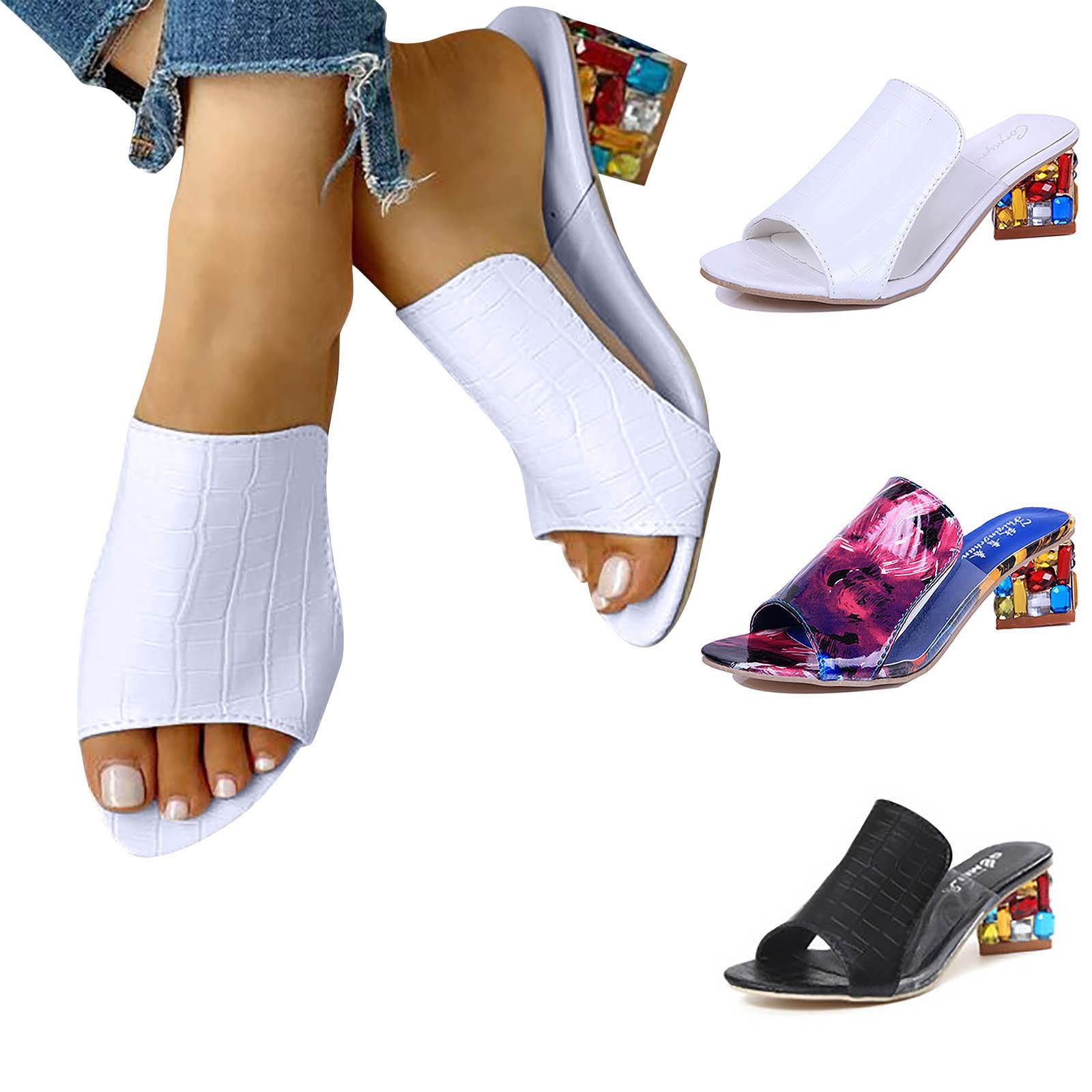 

Женские босоножки больших размеров на среднем каблуке со стразами и кристаллами на каблуке «рыбий рот»