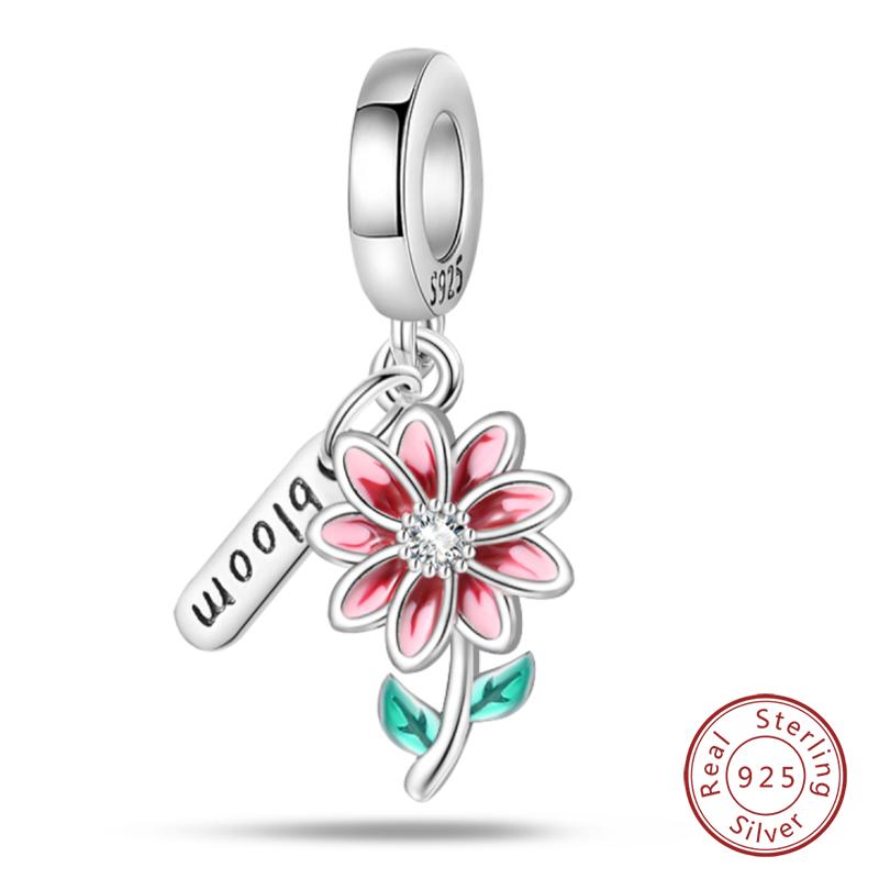 

Spring Series Charms 925 Silver Butterfly Dragonfly Pink Daisy Pendant Beads 3mm DIY Fine Jewelry Making
