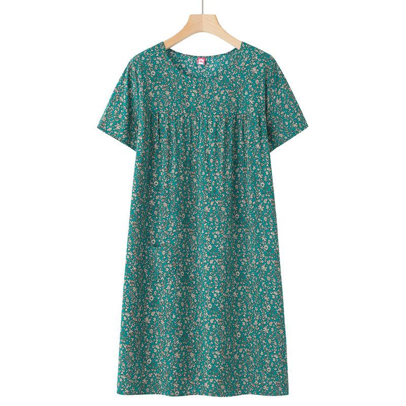 Sommer Baumwollseide Kurzarm Nachthemd für Frauen mittleren Alters und ältere Frauen – Leichtes, locker sitzendes Hauskleid
