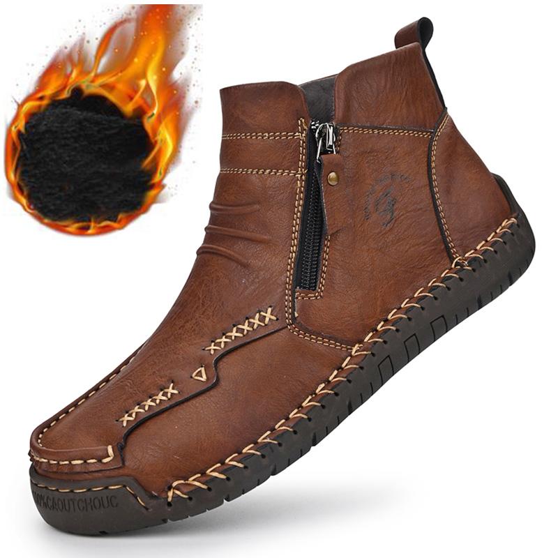 Men's Leather Boots Zipper High Top Casual Shoes