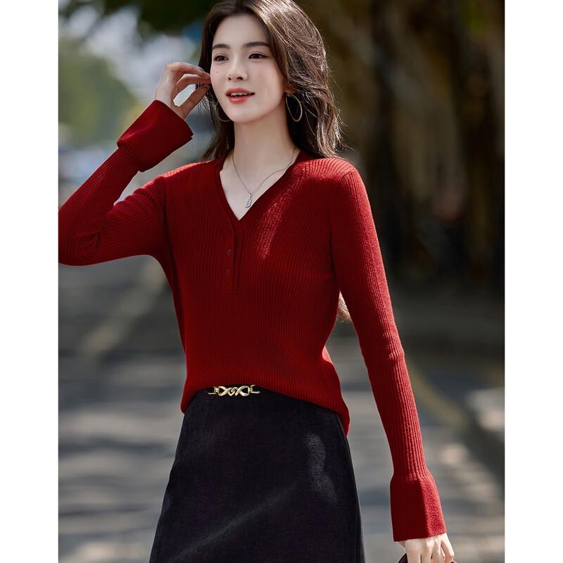 Demana Women's Silk Wool Blend Flared Sleeve Knit Top